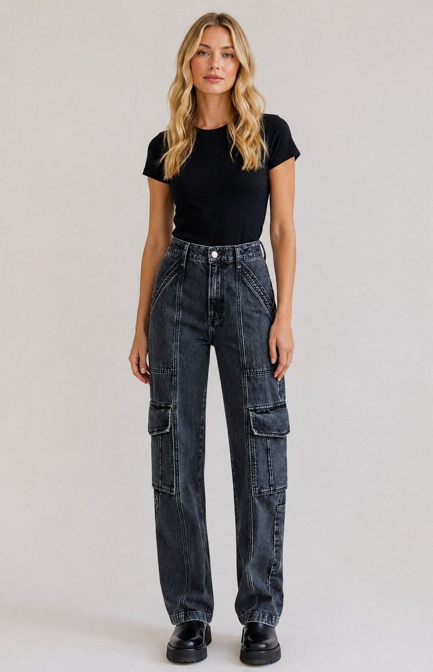 Frame Denim Astray $328 High Rise Straight Leg Jeans Washed Black Rinse 30